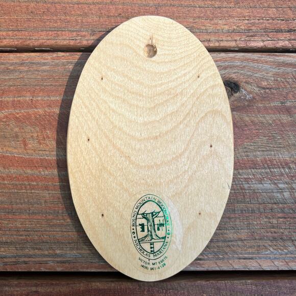 Vintage 90s Round Mountain Woodworks Cat Inlay Wall Art 6x3.5 Handmade Wood Oval - Picture 6 of 11